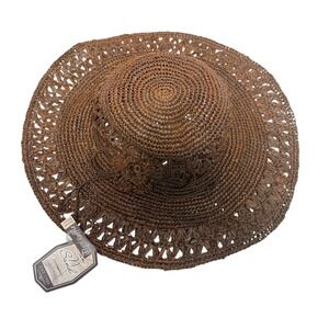 Sun 'N' Sand Straw Sun Hat Wide Brim Woven Floral Detail Natural Fiber Women